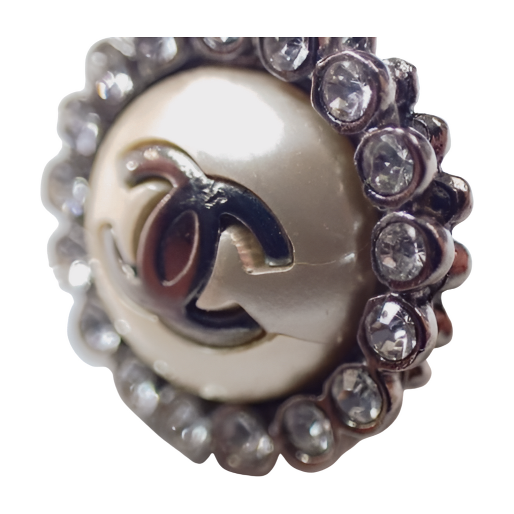6377 - Chanel Coco Mark Pearl and Rhinestone Stud Earrings - Silver