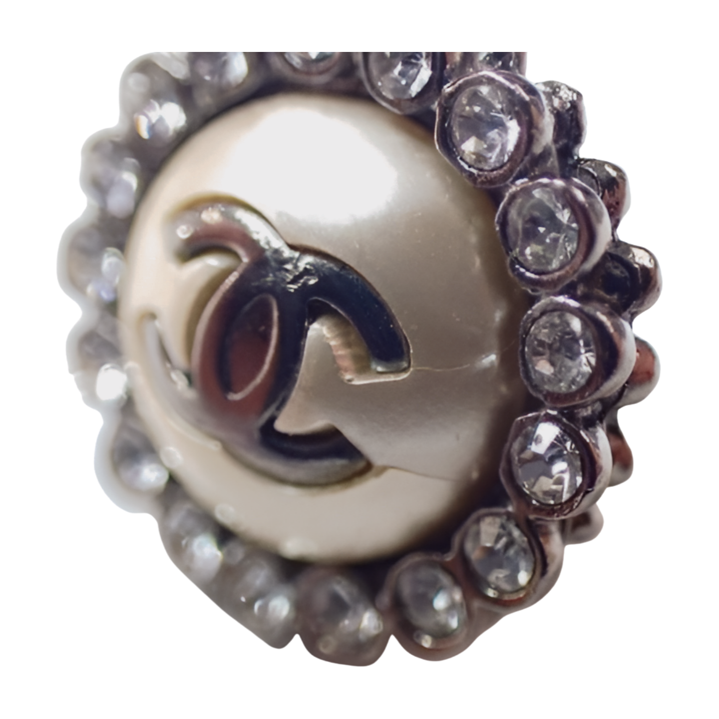 6377 - Chanel Coco Mark Pearl and Rhinestone Stud Earrings - Silver