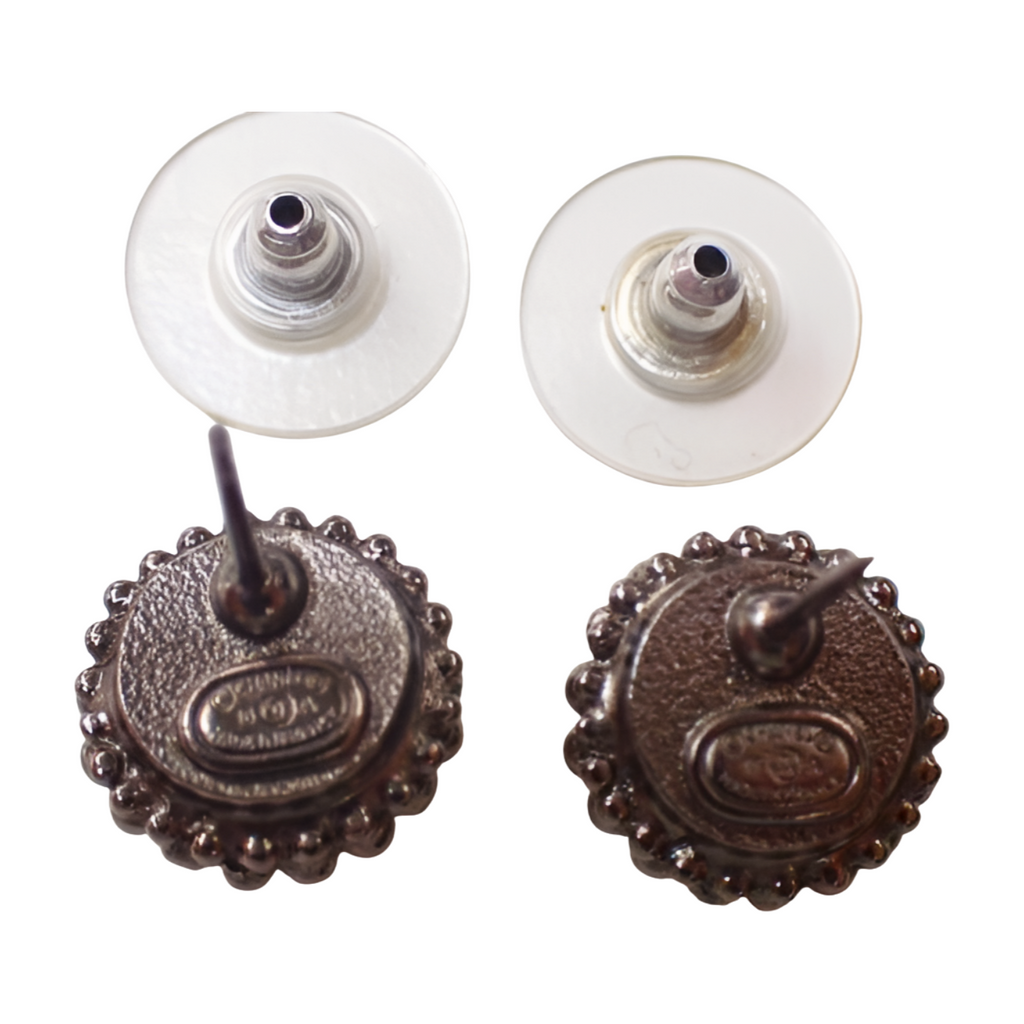 6377 - Chanel Coco Mark Pearl and Rhinestone Stud Earrings - Silver
