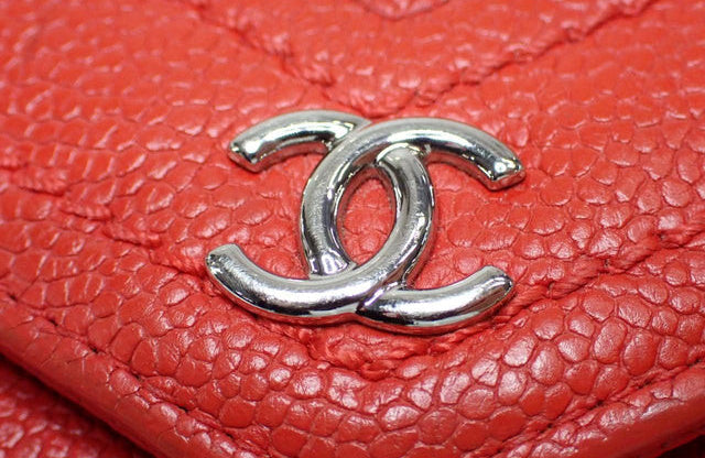 Chanel V-Stitch Chevron Long Wallet - Red