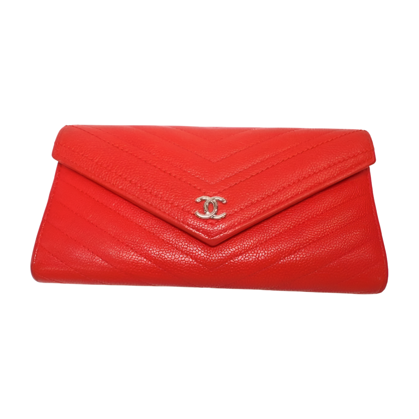 Chanel V-Stitch Chevron Long Wallet - Red