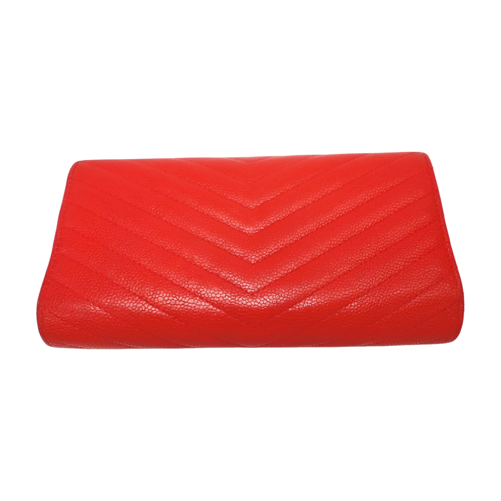 Chanel V-Stitch Chevron Long Wallet - Red
