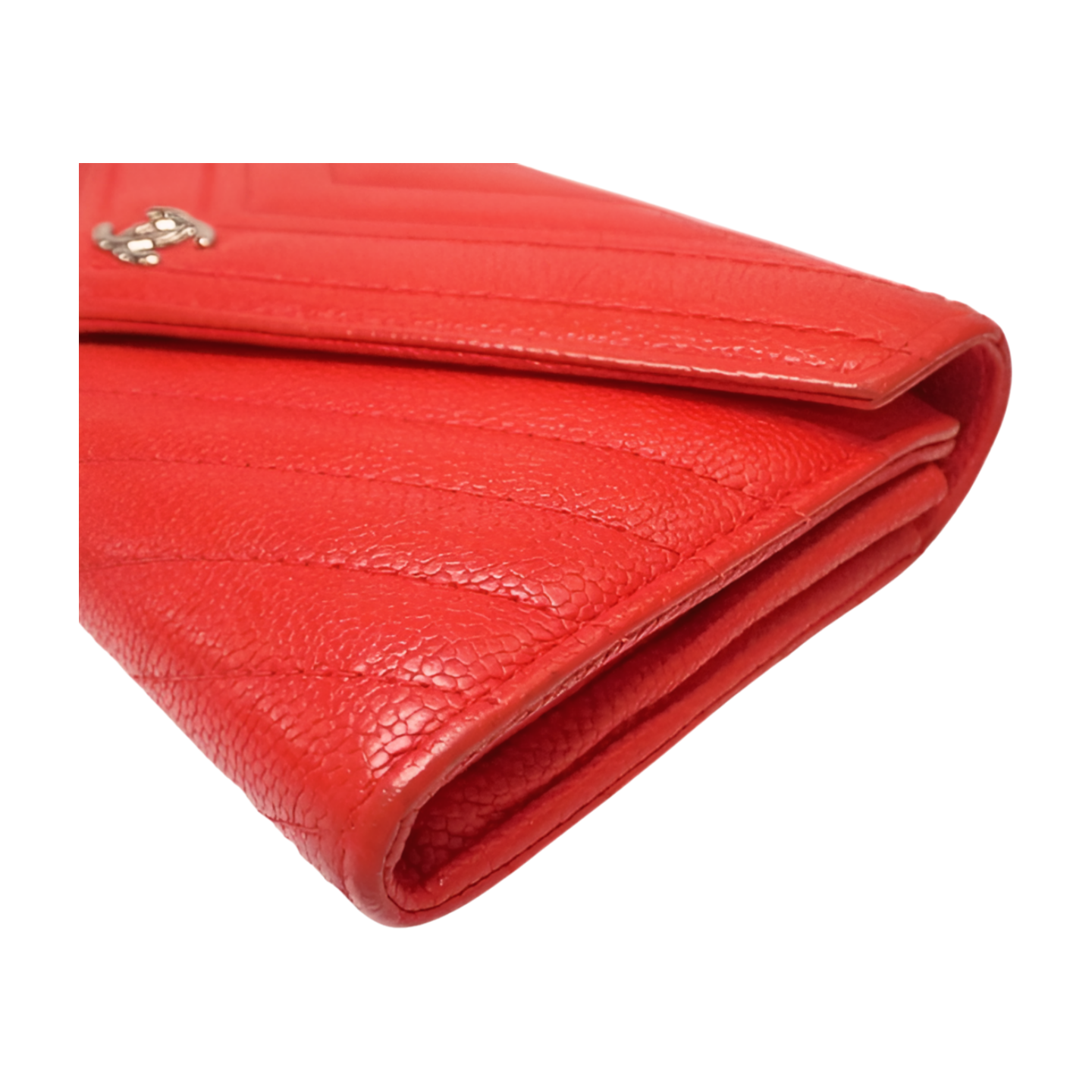 Chanel V-Stitch Chevron Long Wallet - Red