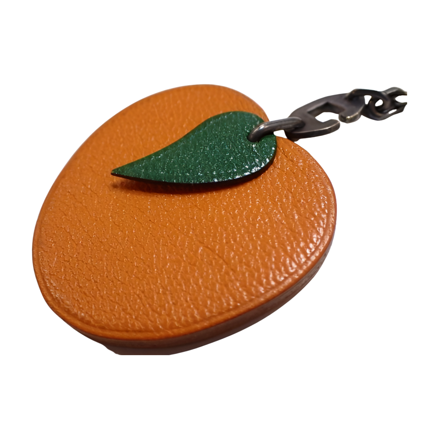 Hermes Orange Slice Key Ring with Pewter Chain