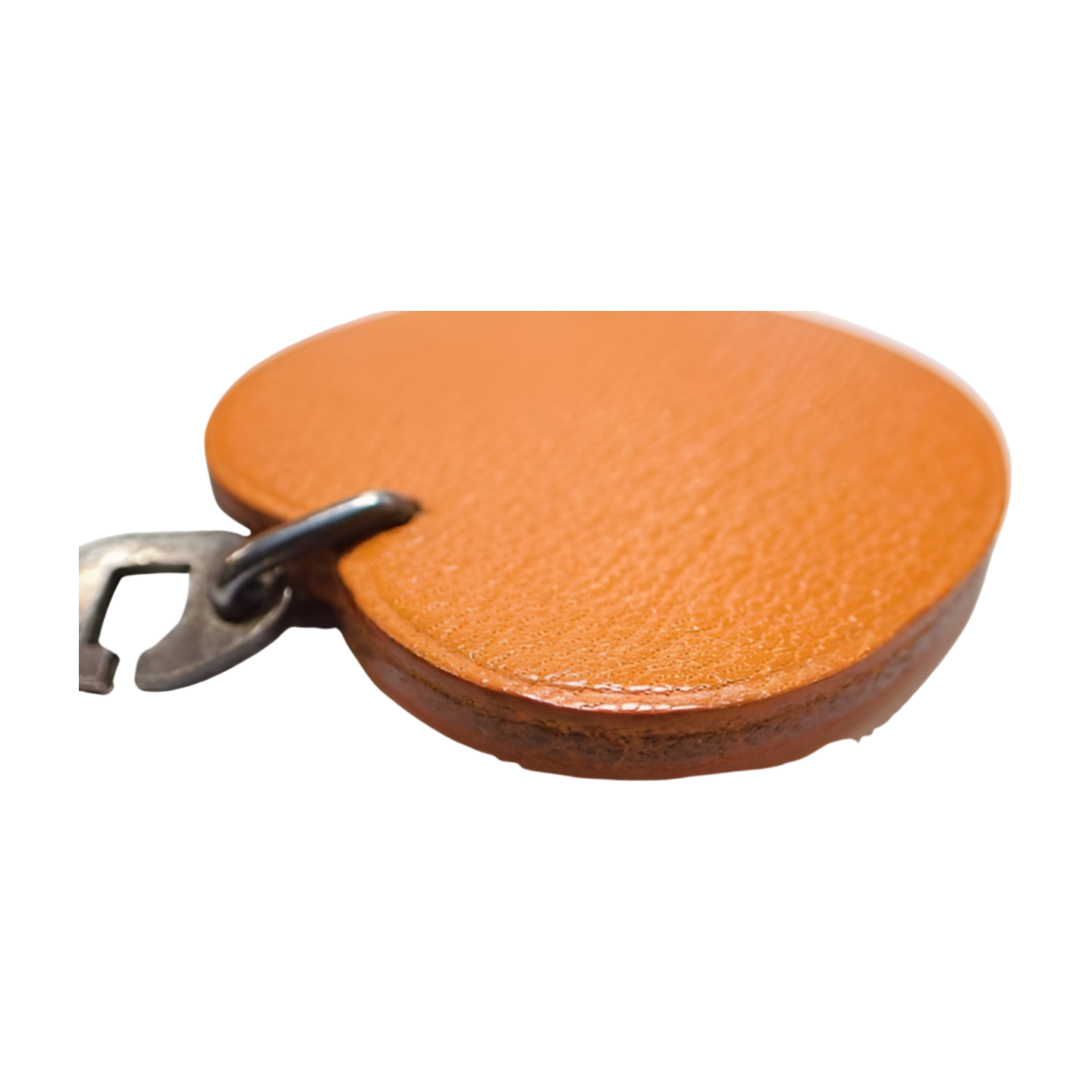 Hermes Orange Slice Key Ring with Pewter Chain