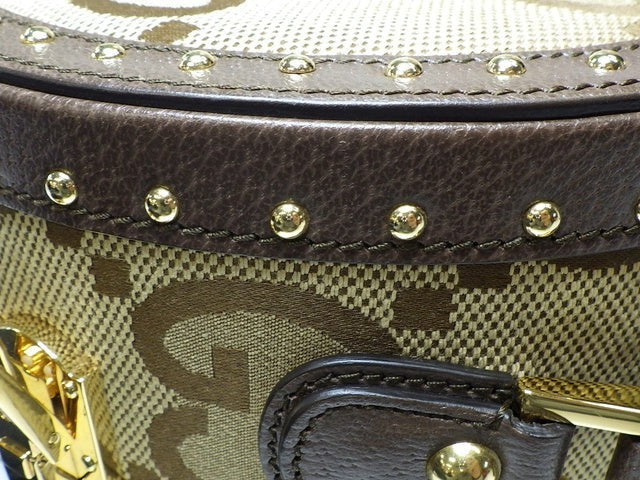 7056 - Gucci Monogram Jumbo Gg Textured Dollar Calfskin Web Mini Brown