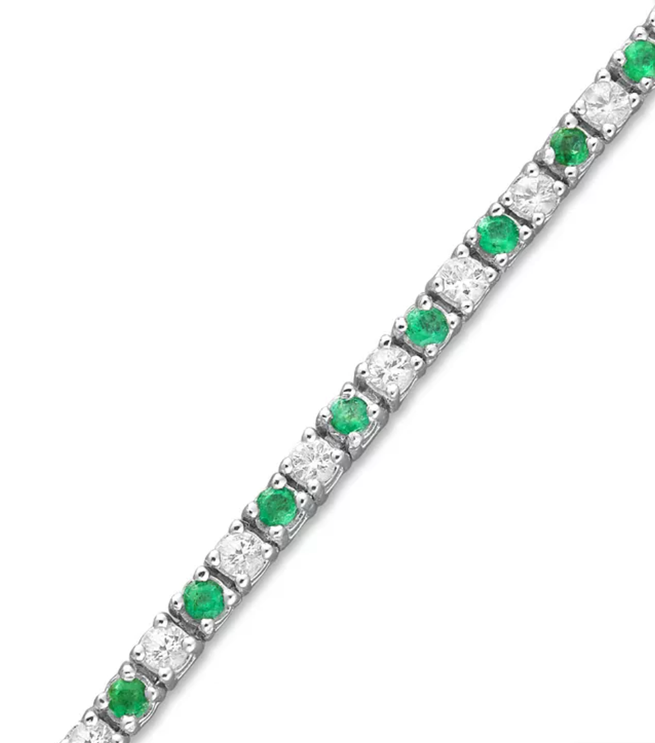 Lab-Grown Emerald and Cubic Zirconia Tennis Bracelet