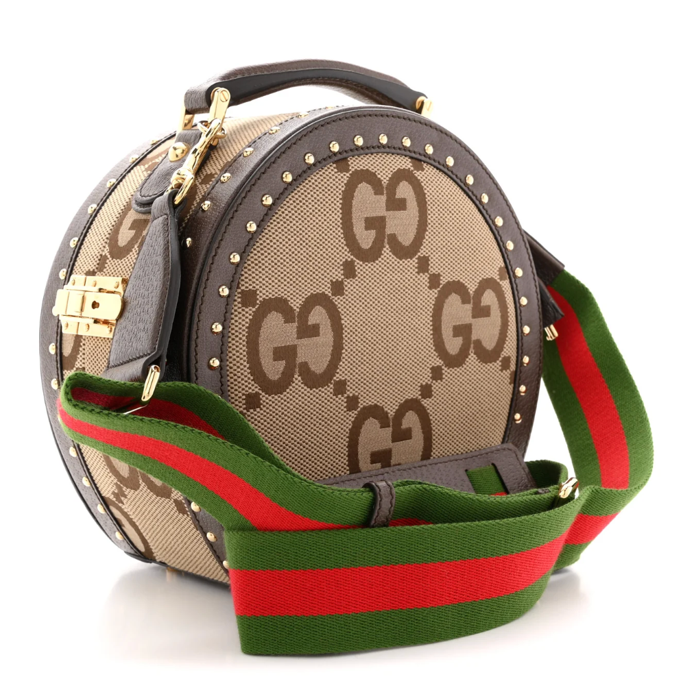 7056 - Gucci Monogram Jumbo Gg Textured Dollar Calfskin Web Mini Brown