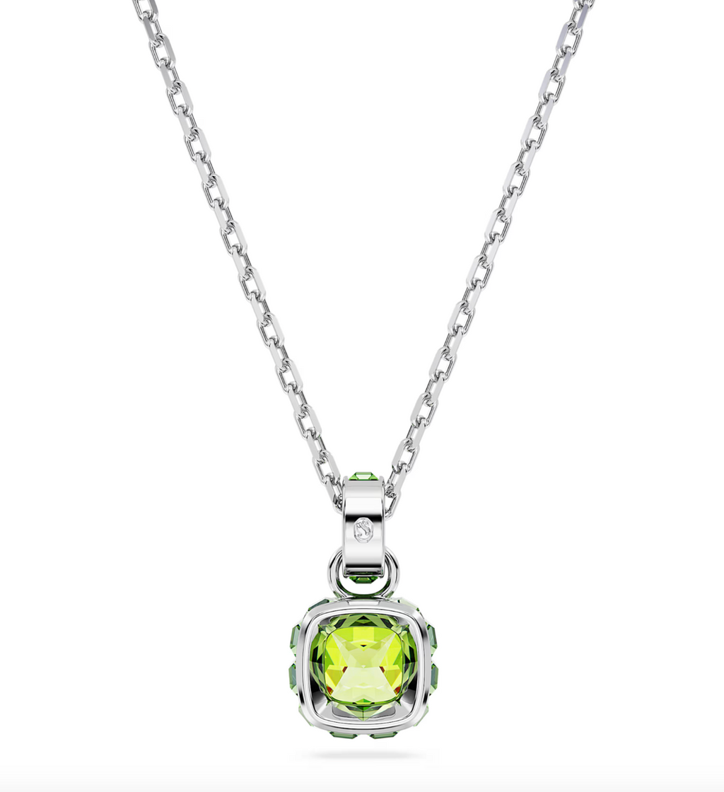 Swarovski August Birthstone Pendant Necklace Rhodium Plated Square Cut  - New in Box