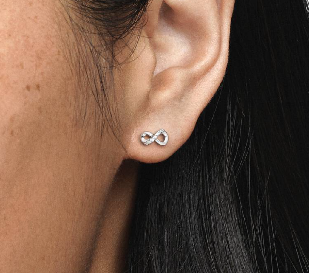 Pandora Sterling Silver Infinity Knot Stud Earrings CZ NWT