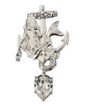 CURATED by Kira Alexander McQueen silver-tone anchor brooch featuring a mermaid motif and dangling crystal accents.