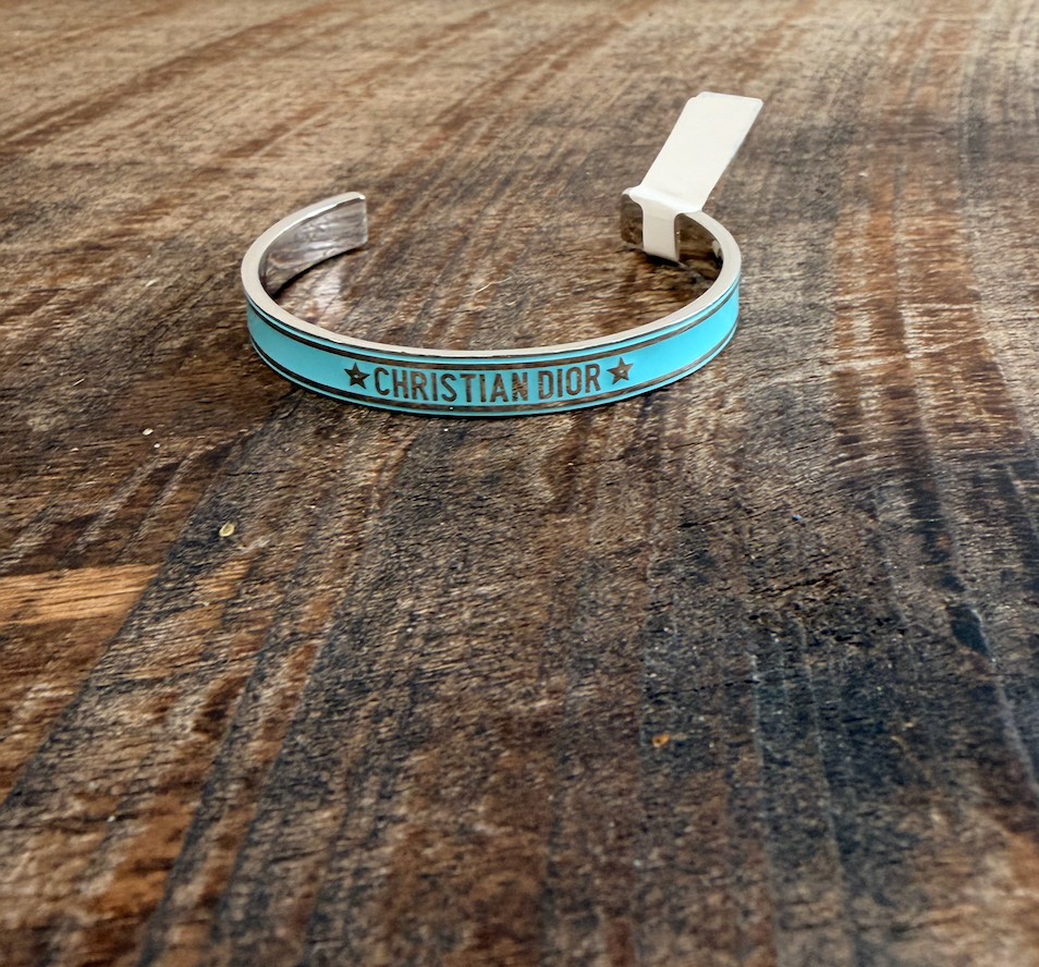 6303 - Dior Palladium & Turquoise Cuff Bracelet - NWT