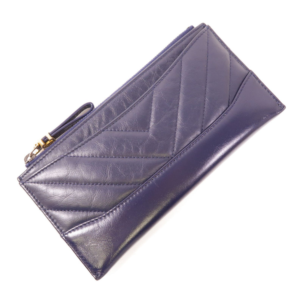 6033 - CHANEL Crinkled leather long zipper wallet Navy Blue