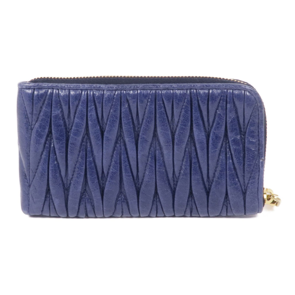 MIU MIU Card Case Crinkled Calfskin Blue