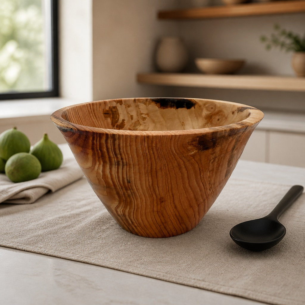 Rustic Fir Hand Turned Wooden Bowl 6.25x3.75, food safe finish, durable kitchen serving, artisanal decor, handmade gift