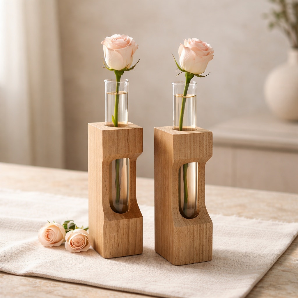 Maple Propagation Station Pair with Bud Vases, 3x1.75x10 inches, contemporary decor, functional, unique gift, test tube planters