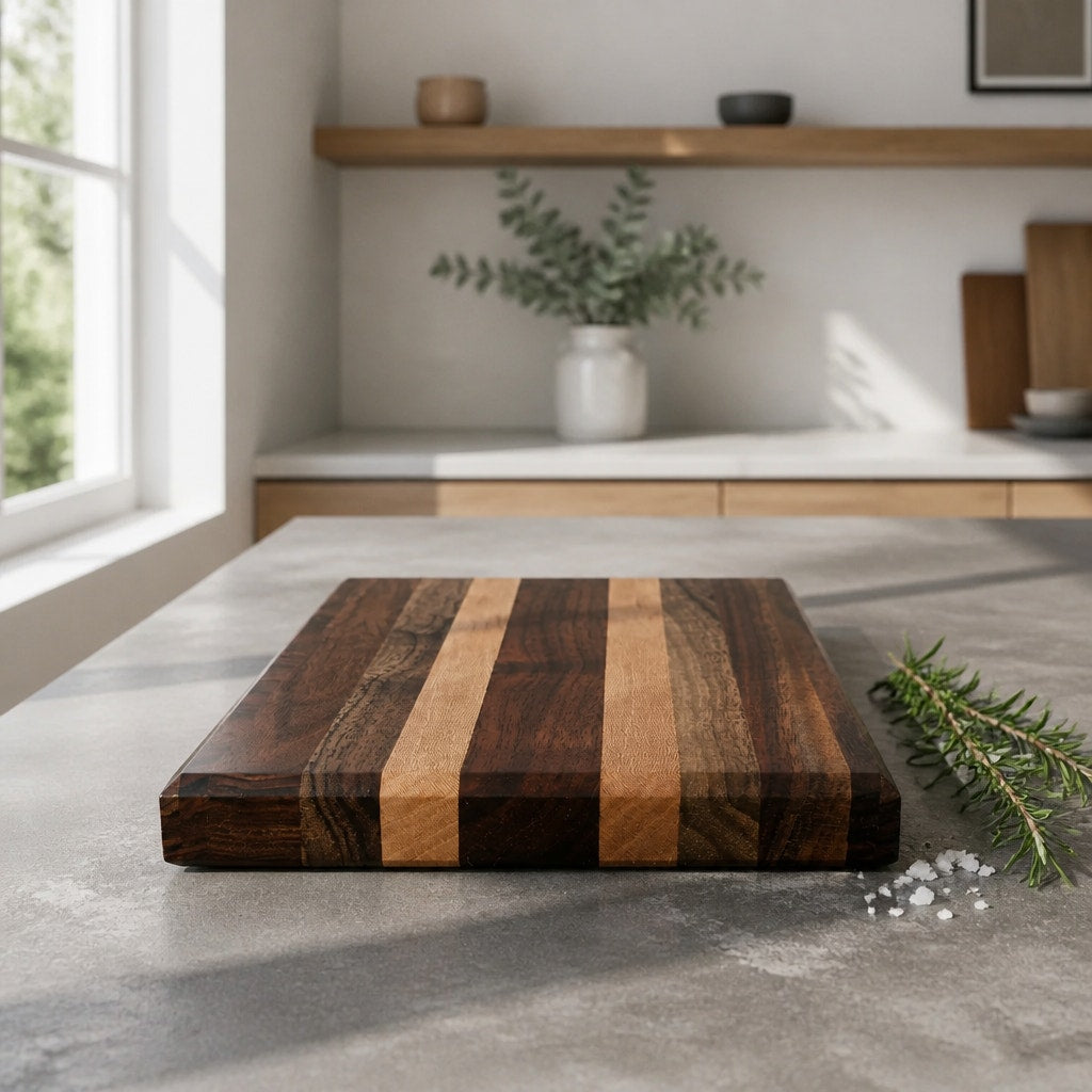 Walnut and Sycamore Cutting Board, Edge Grain, 12x8x1.5 Inch, Hand Crafted, SKU 1480