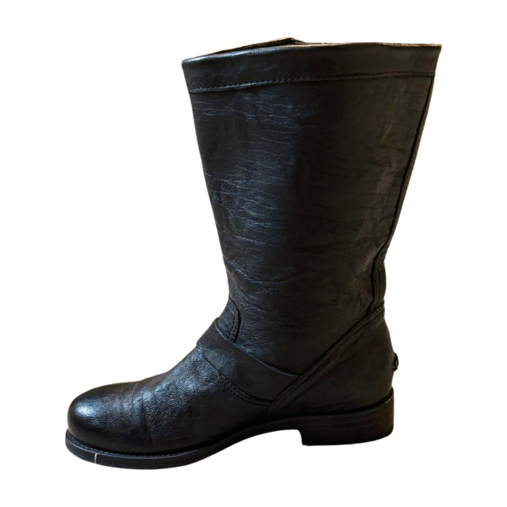 Jimmy Choo Black Biker Leather Boots with Gold plated trim - Size 8  - Pre-Owned