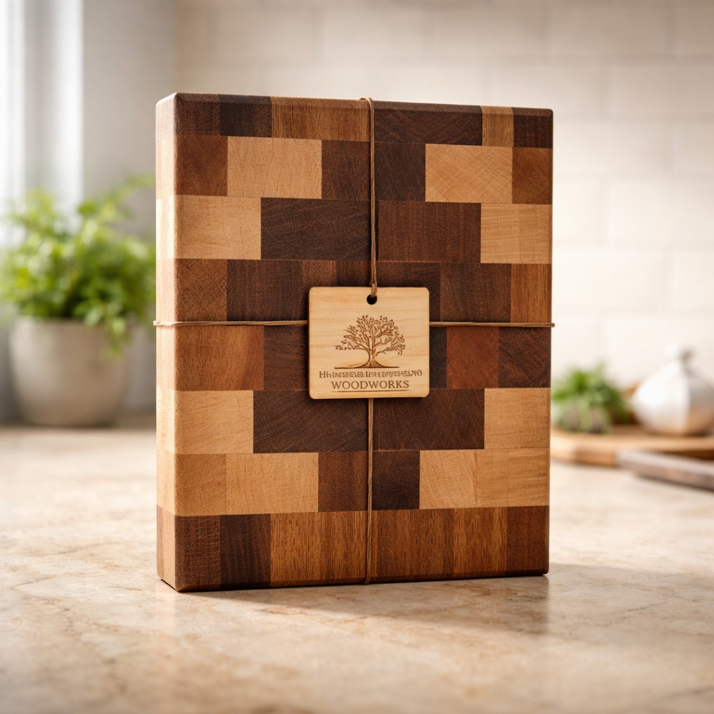End Grain White Oak Walnut Maple Cutting Board, 12.75 x 9 x 1.5, butcher block, reversible, rubber feet, food-safe oil finish