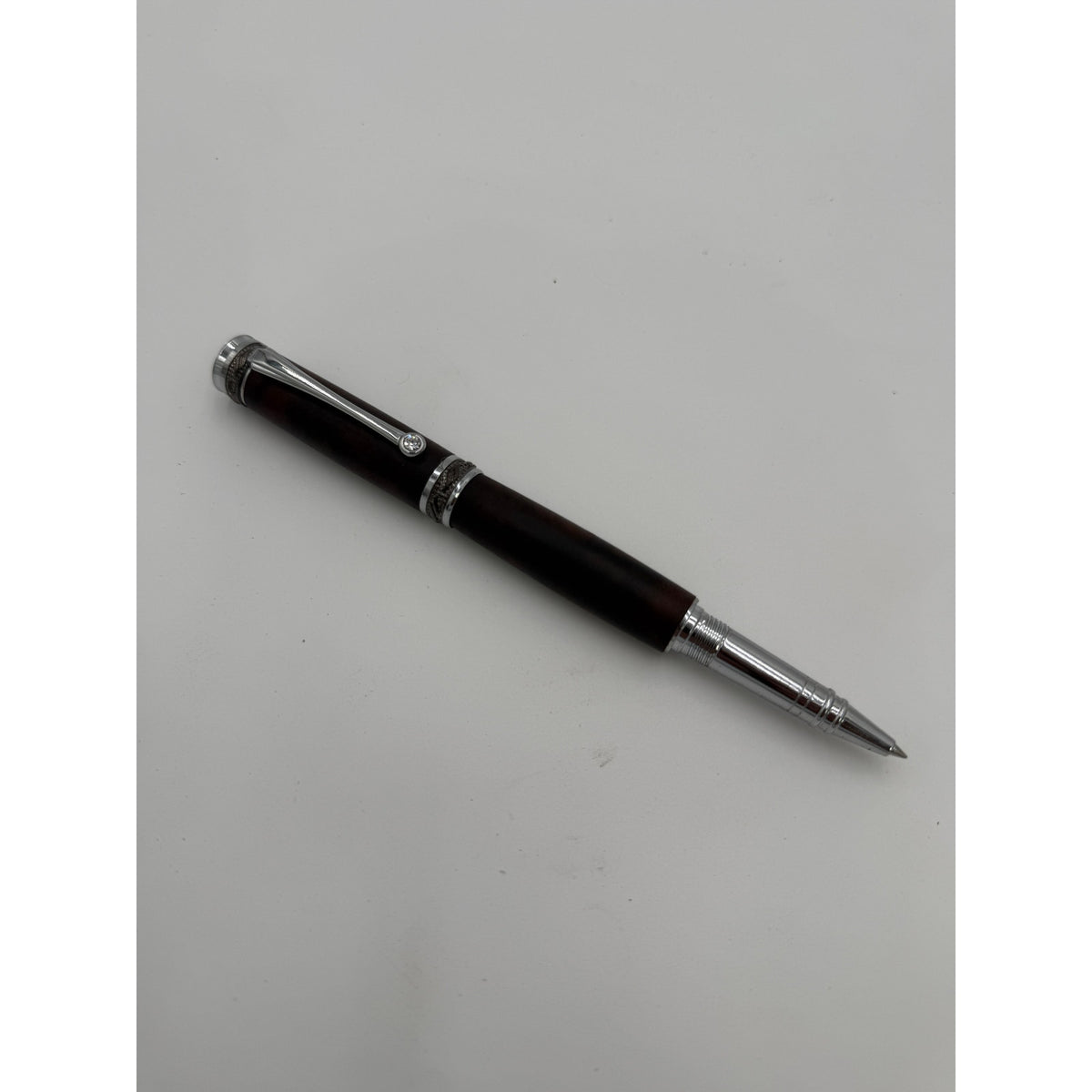Custom Walnut Burl Rollerball Pen, Majestic Junior, Silver Hardware, Handcrafted Writing Gift