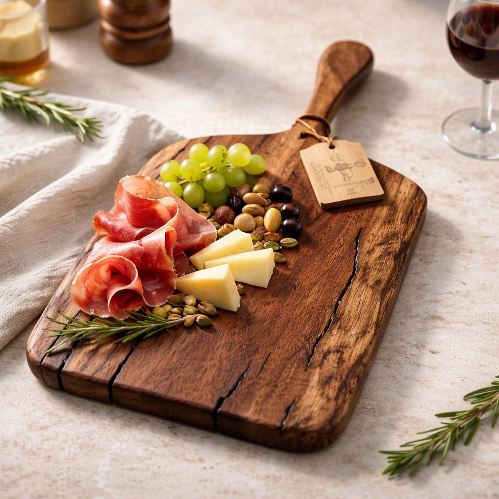 Live Edge Walnut Charcuterie Board with Handle, 21 x 9.5 x 1.25 in, serving tray, cheese board, kitchen gift