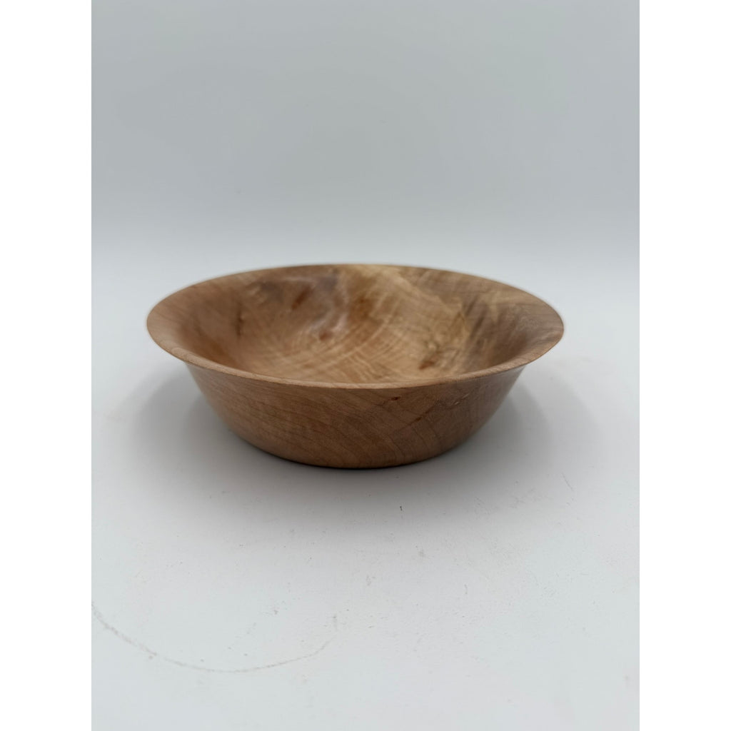 Hand Turned Maple Wood Bowl 7.5 x 2 inches, spalted and figured hardwood, food safe finish, decorative or functional, unique grain