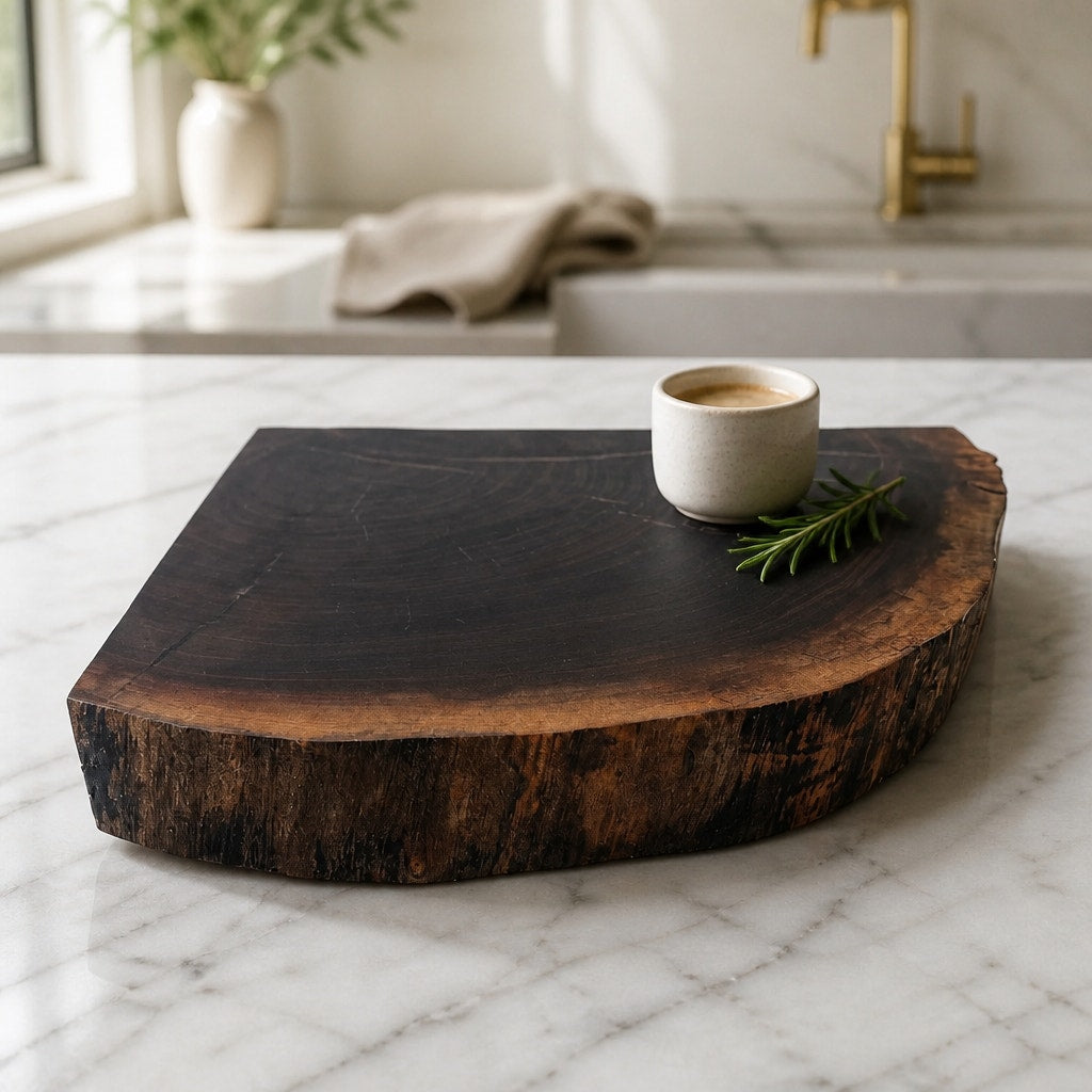 Thick Live Edge Walnut Cutting Board, end grain, 13.5 x 10.5 x 2.5, hand crafted, beautiful grain, serving display