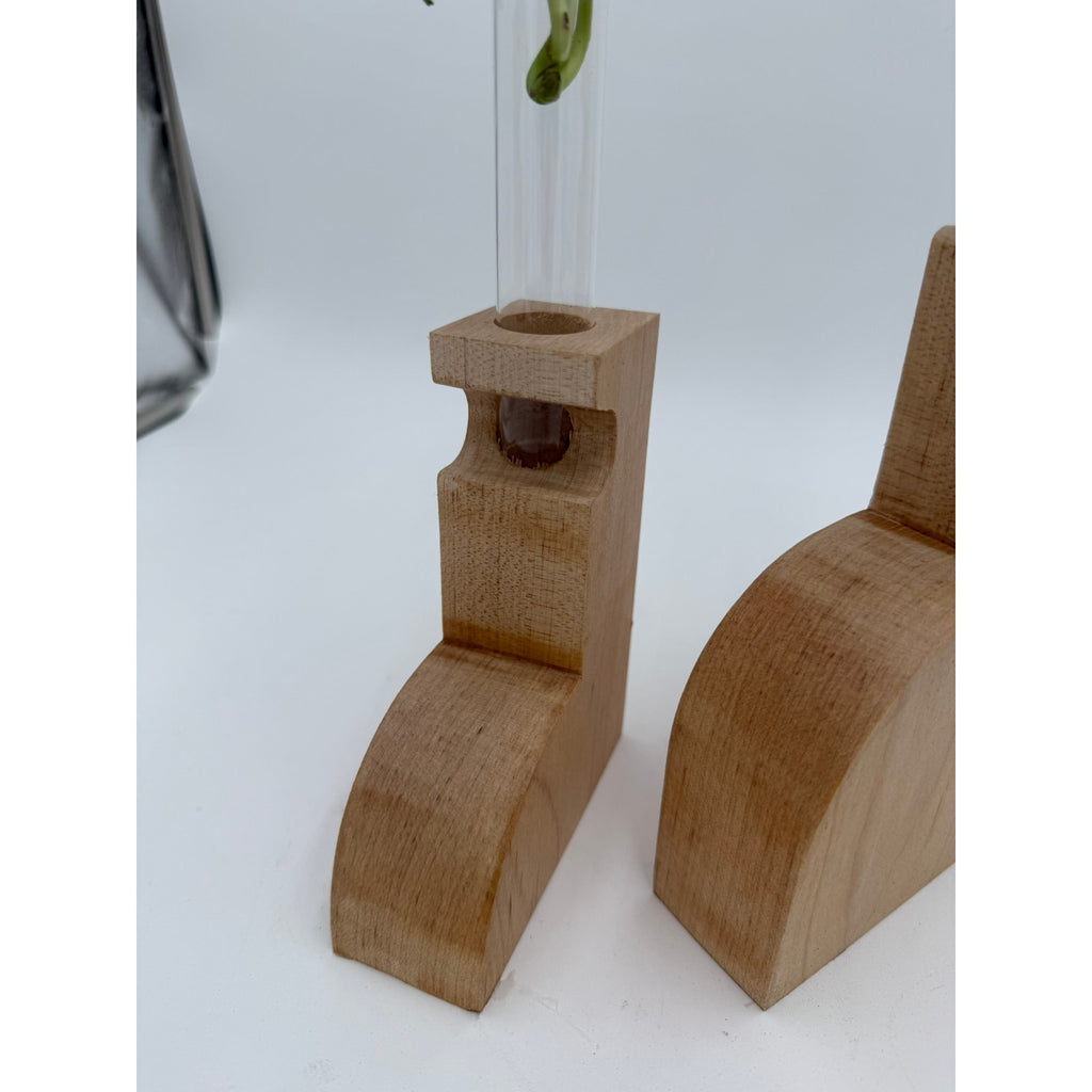 Maple Propagation Station Pair for Cuttings, contemporary wood bud vases, test tube planters, decorative duo, functional home decor