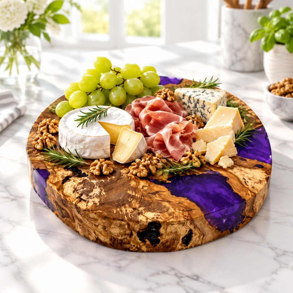 Olivewood Purple Epoxy Charcuterie Board, 11.5x2 Inch, Hand Crafted, One of a Kind, SKU 1557