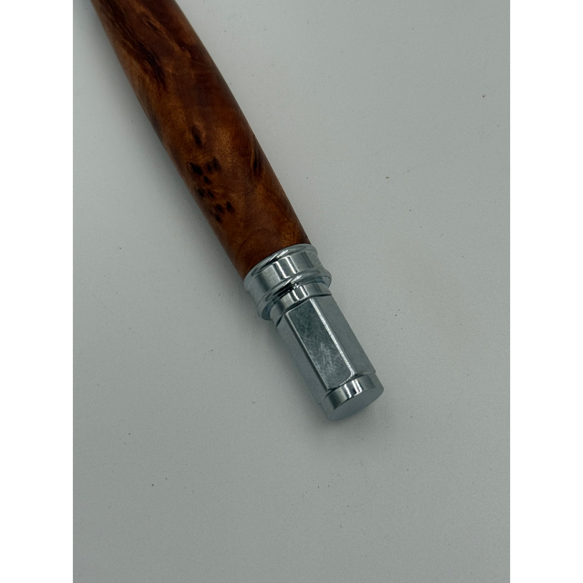 Vertex Rollerball Pen in Thuya Burl Wood, Hand Turned Barrel, Chrome Finish, SKU 1558