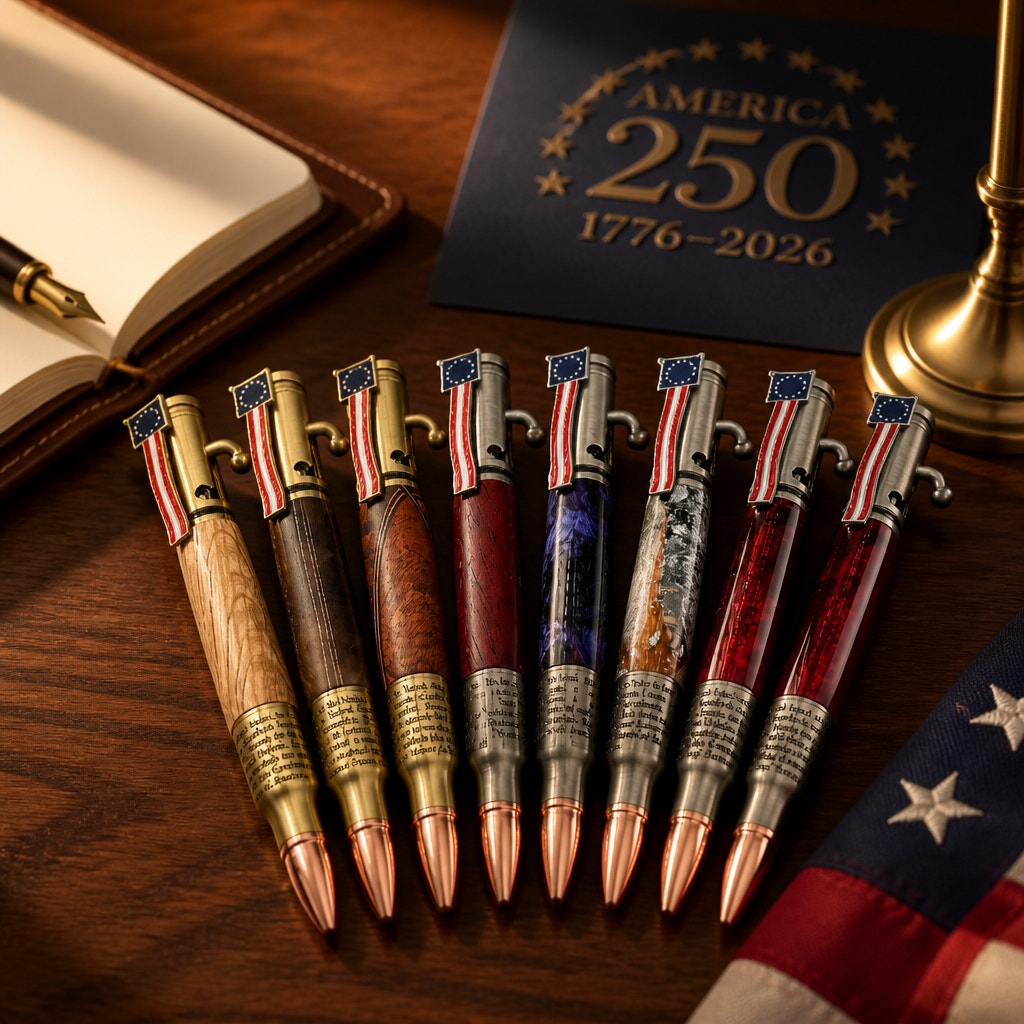 Hand Turned Bolt Action Ink Pen Gift for Patriots, celebrate America’s 250th anniversary, handcrafted, choice of colors and patterns