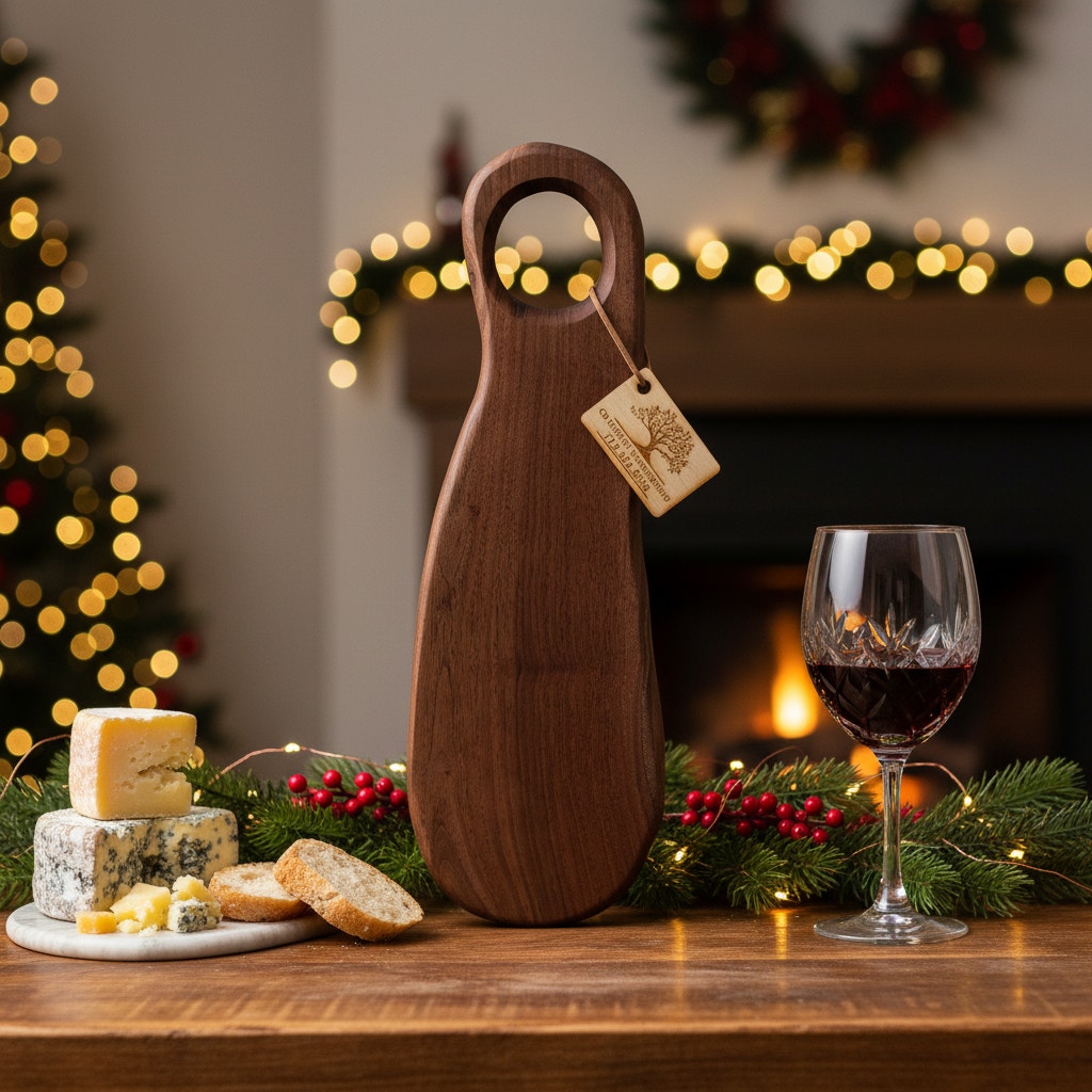 Walnut Oval Charcuterie Board with Handle, 15.5 x 5.25 x 1, beautiful grain, serving and display, functional kitchen decor