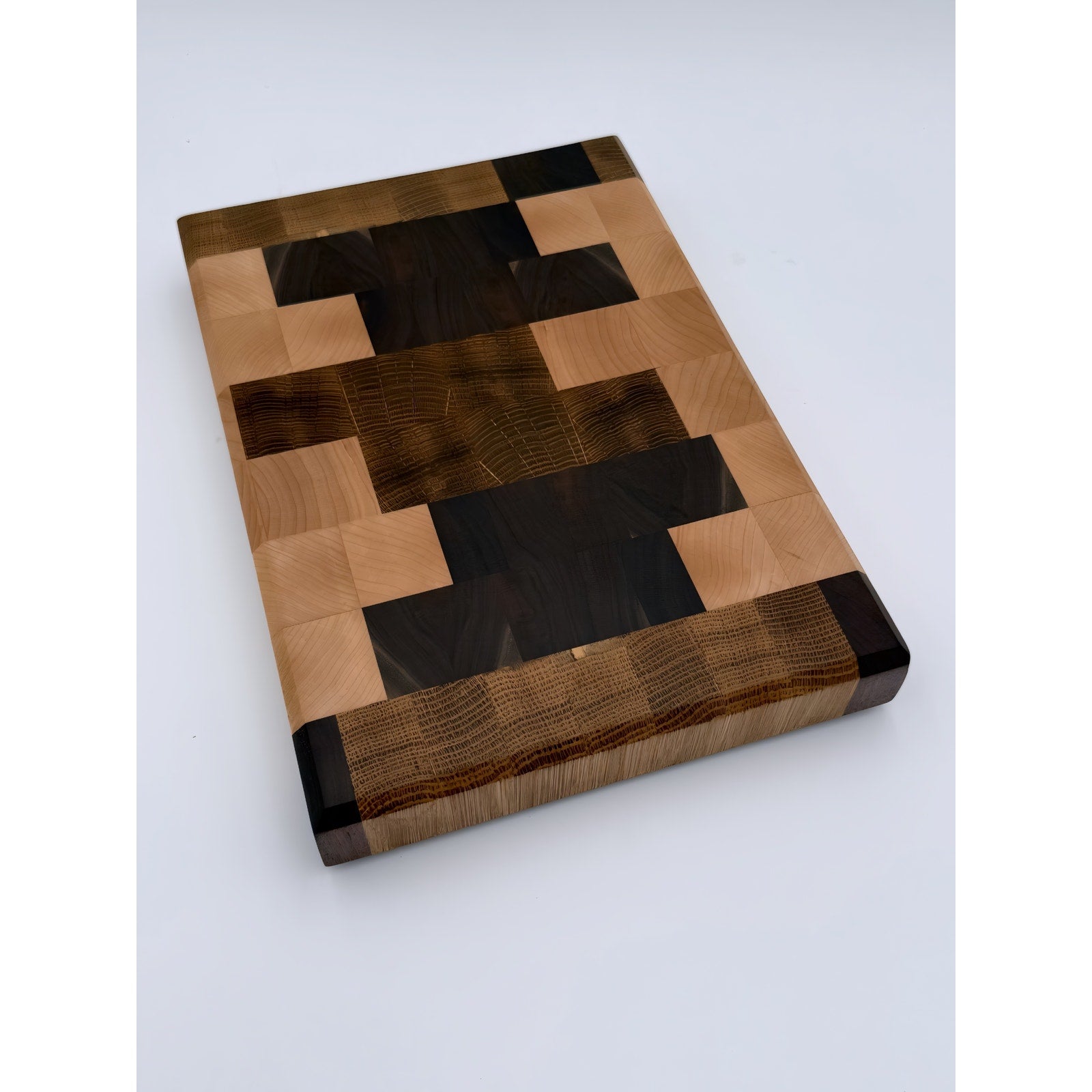 End Grain White Oak Walnut Maple Cutting Board, 12.75 x 9 x 1.5, butcher block, reversible, rubber feet, food-safe oil finish
