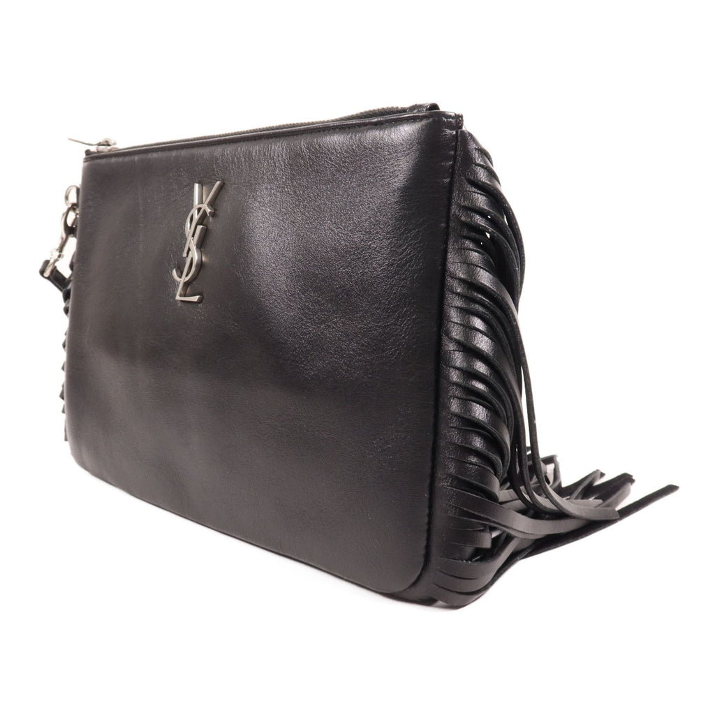 6940 - Saint Laurent Side Fringe Clutch With Strap Black