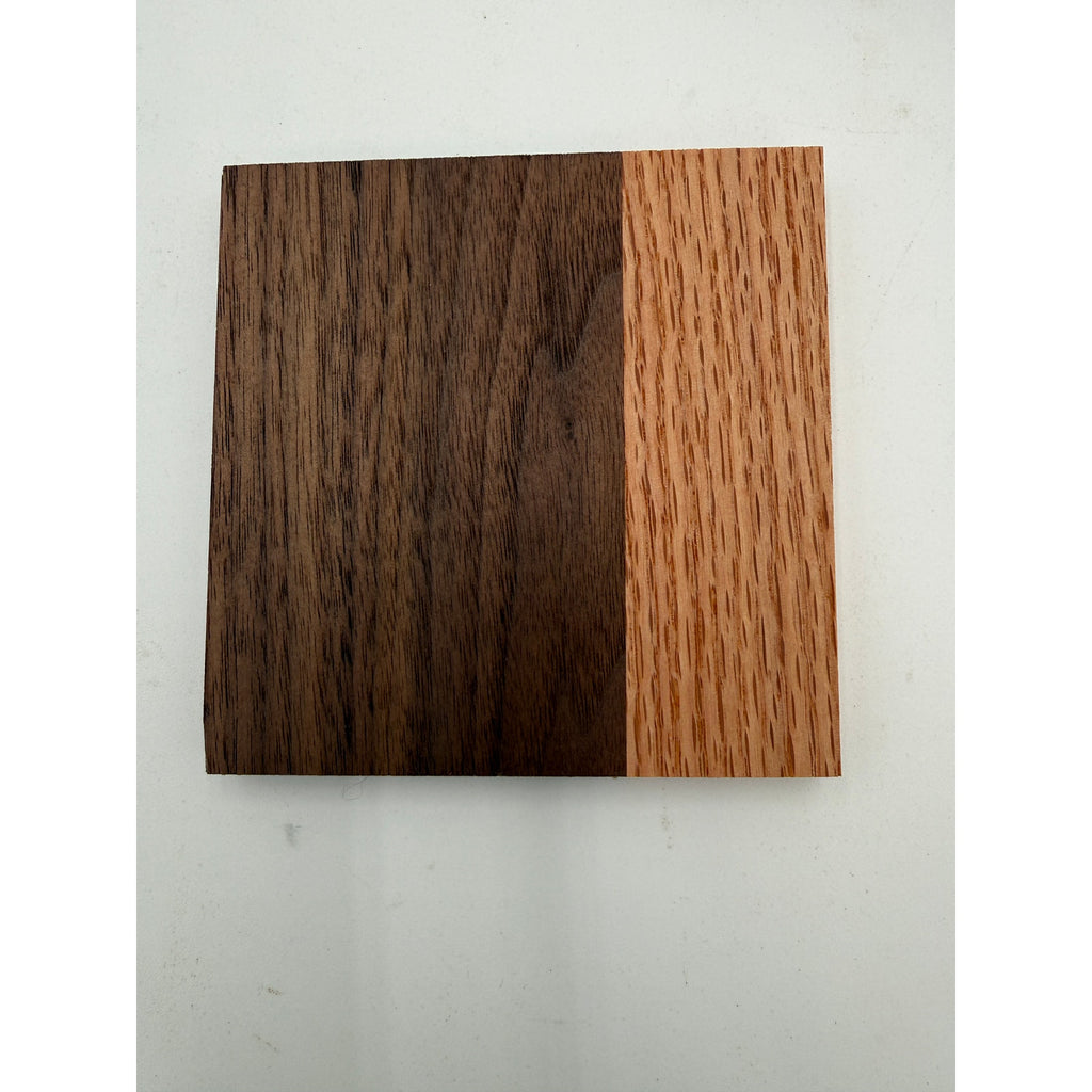 Handcrafted Hardwood Coaster Set of Four, dual-wood design, optional stand, choice of patterns and woods, 4x4 or 4.25x4.25