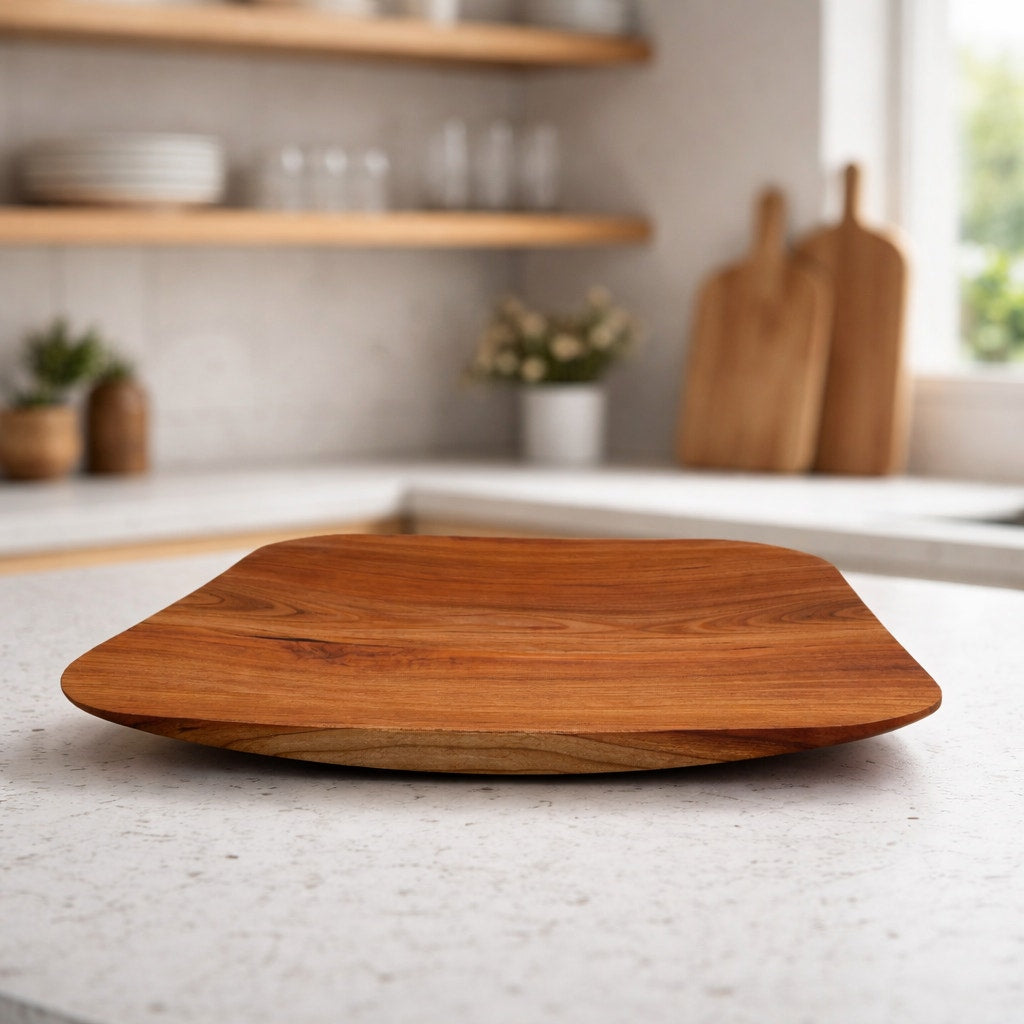 Square Cherry Hand Turned Wood Bowl, 9x9x1.52 inches, handmade serving dish, food safe finish, modern rustic decor