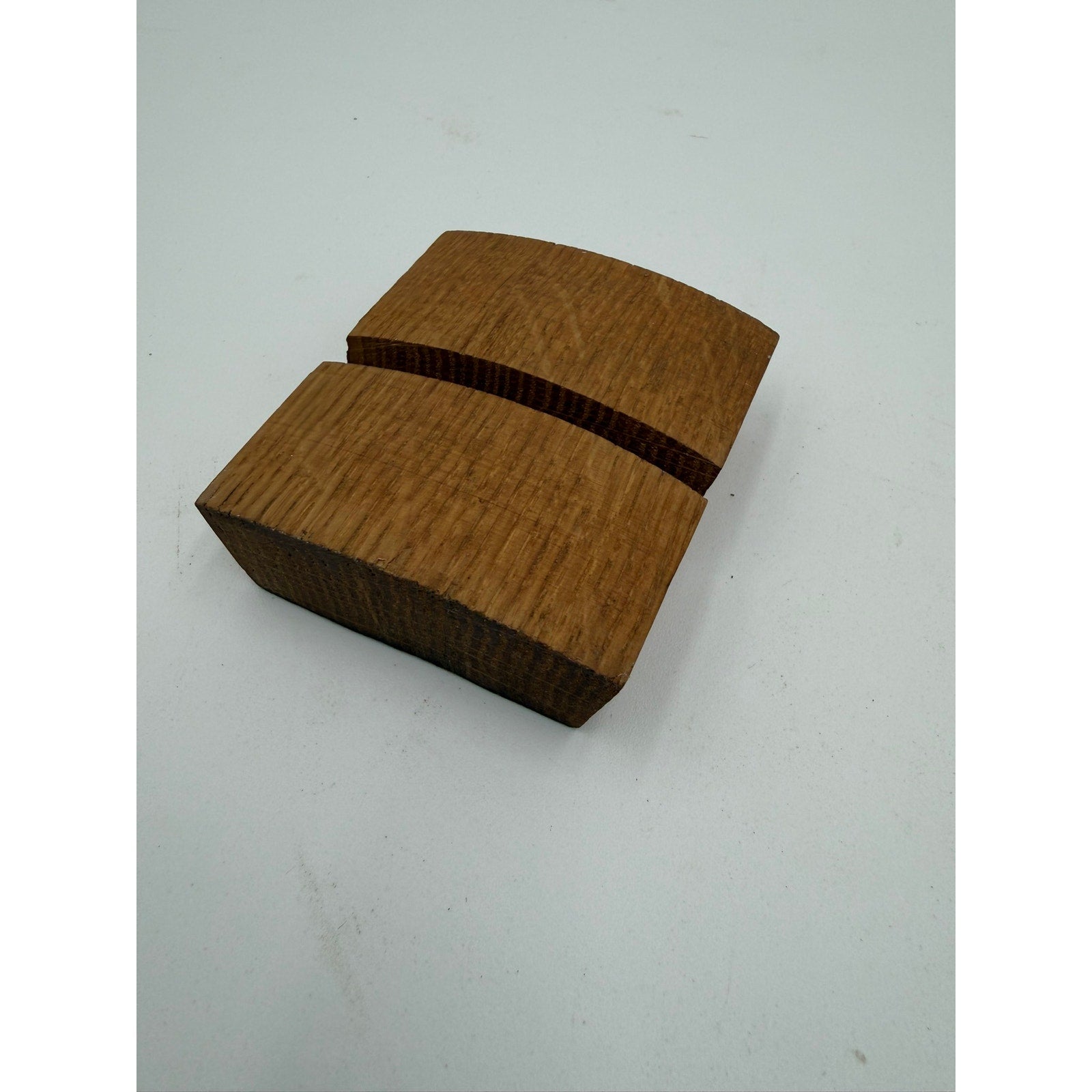 Whiskey Barrel Stave Business Card Holder, handmade wood stand, rustic desk accessory, 3x2.75 in, functional display