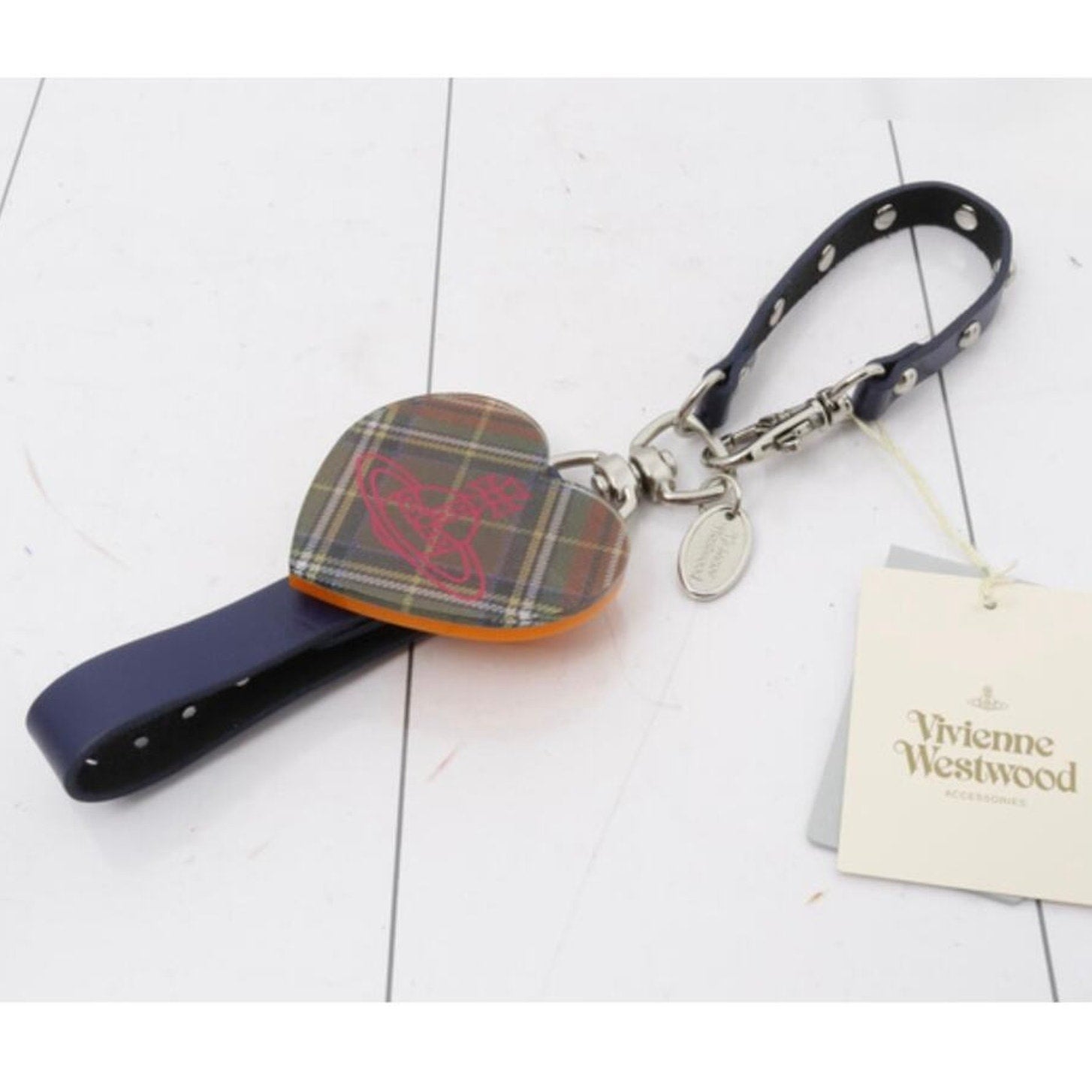 Vivienne Westwood Glove Holder Bag Charm | Plaid Heart & Leather Straps