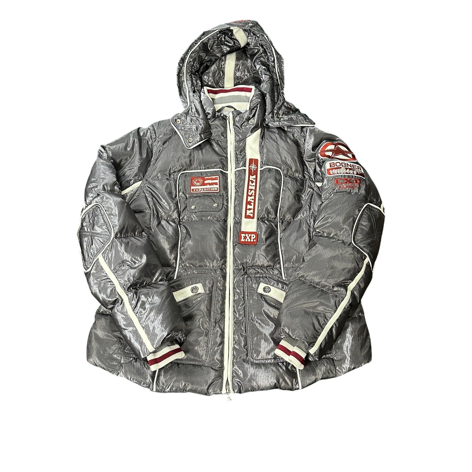 Bogner Metallic Silver Down Feather Ski Coat Size 46 Excellent
