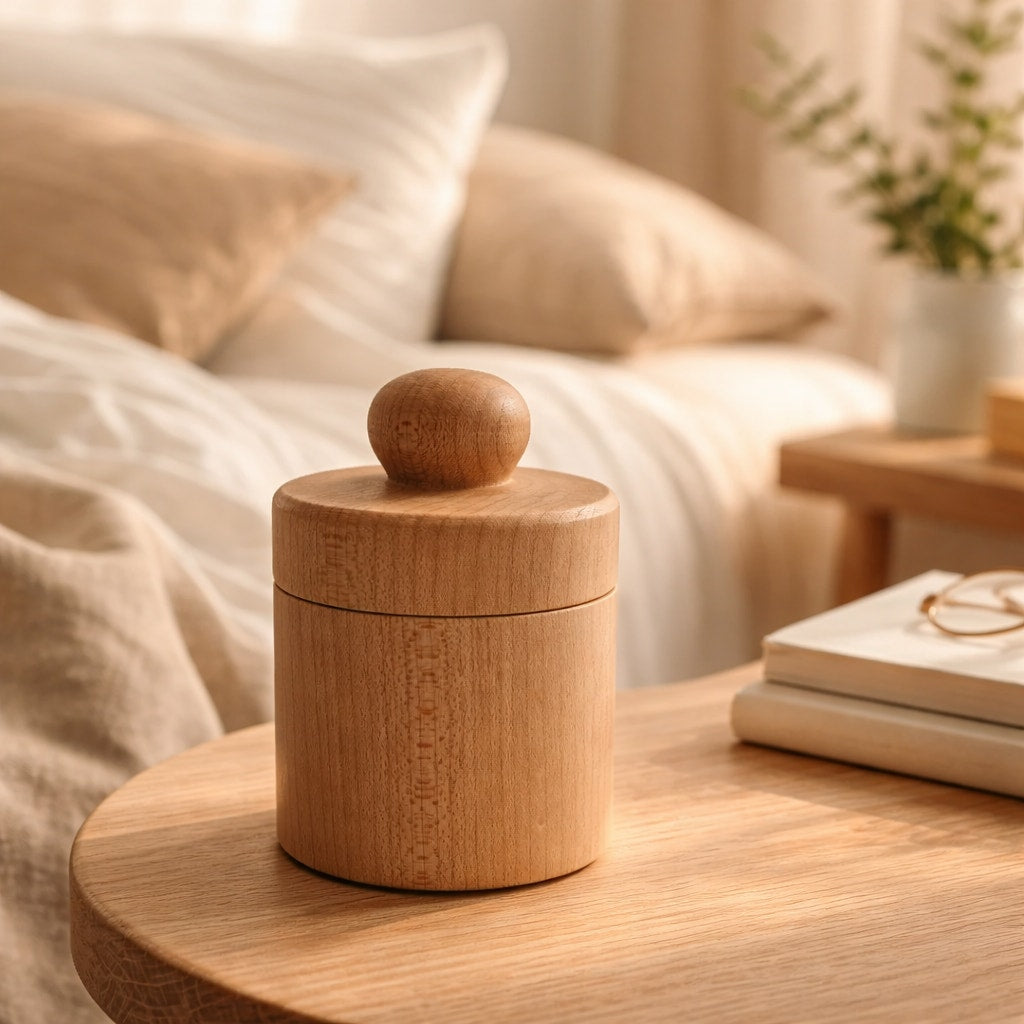 Hand Turned Maple Lidded Box for Keepsakes, functional desk organizer, 4x3 size, minimalist wood container, small storage jar