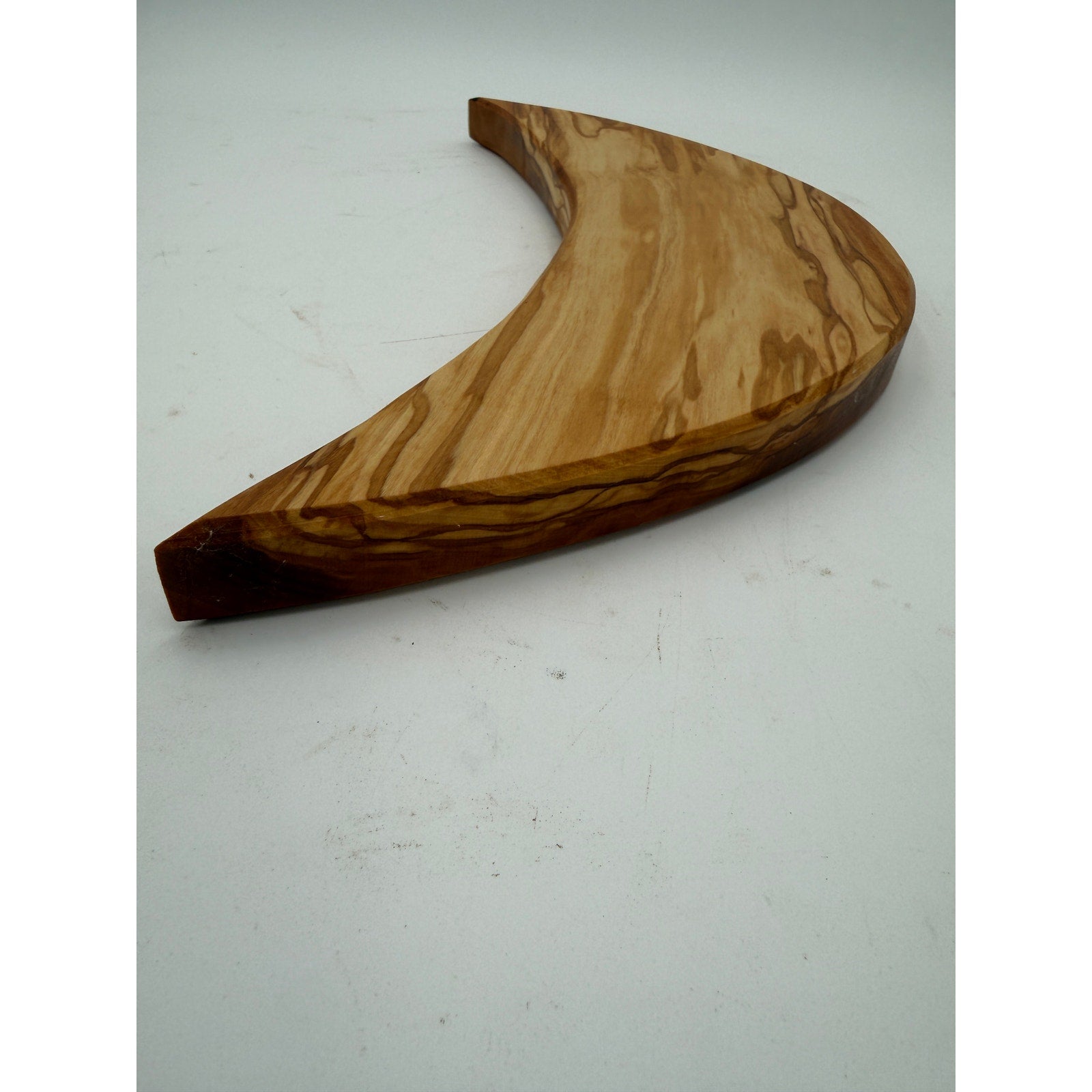 Italian Olive Wood Crescent Cheese Board, Hand Crafted, 15.5 x 5 x 1 Inch, Dense Hardwood