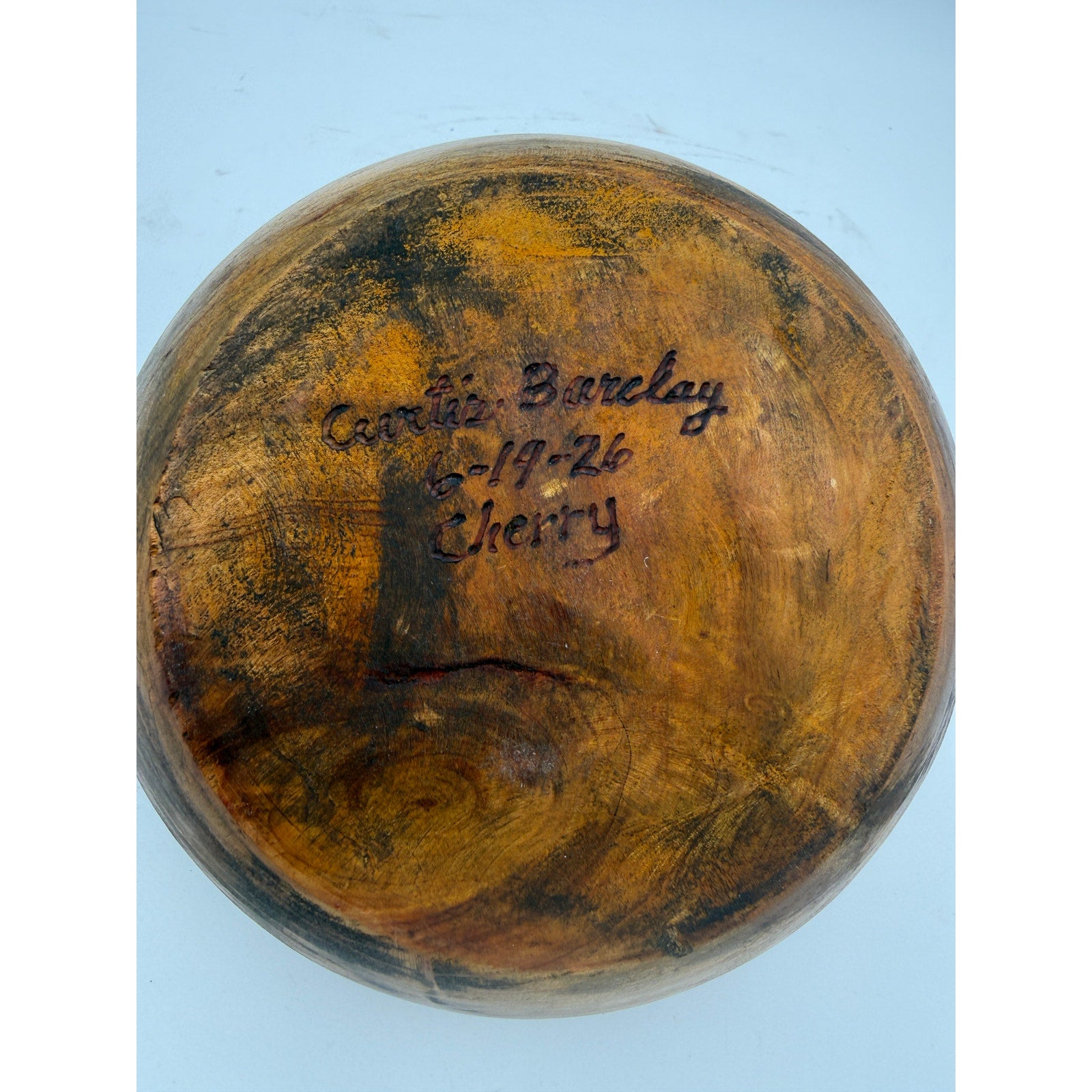 Live Edge Cherry Hand Turned Art Bowl, black gilding wax finish, 10x9x6 in, rustic home decor, handmade wood vessel