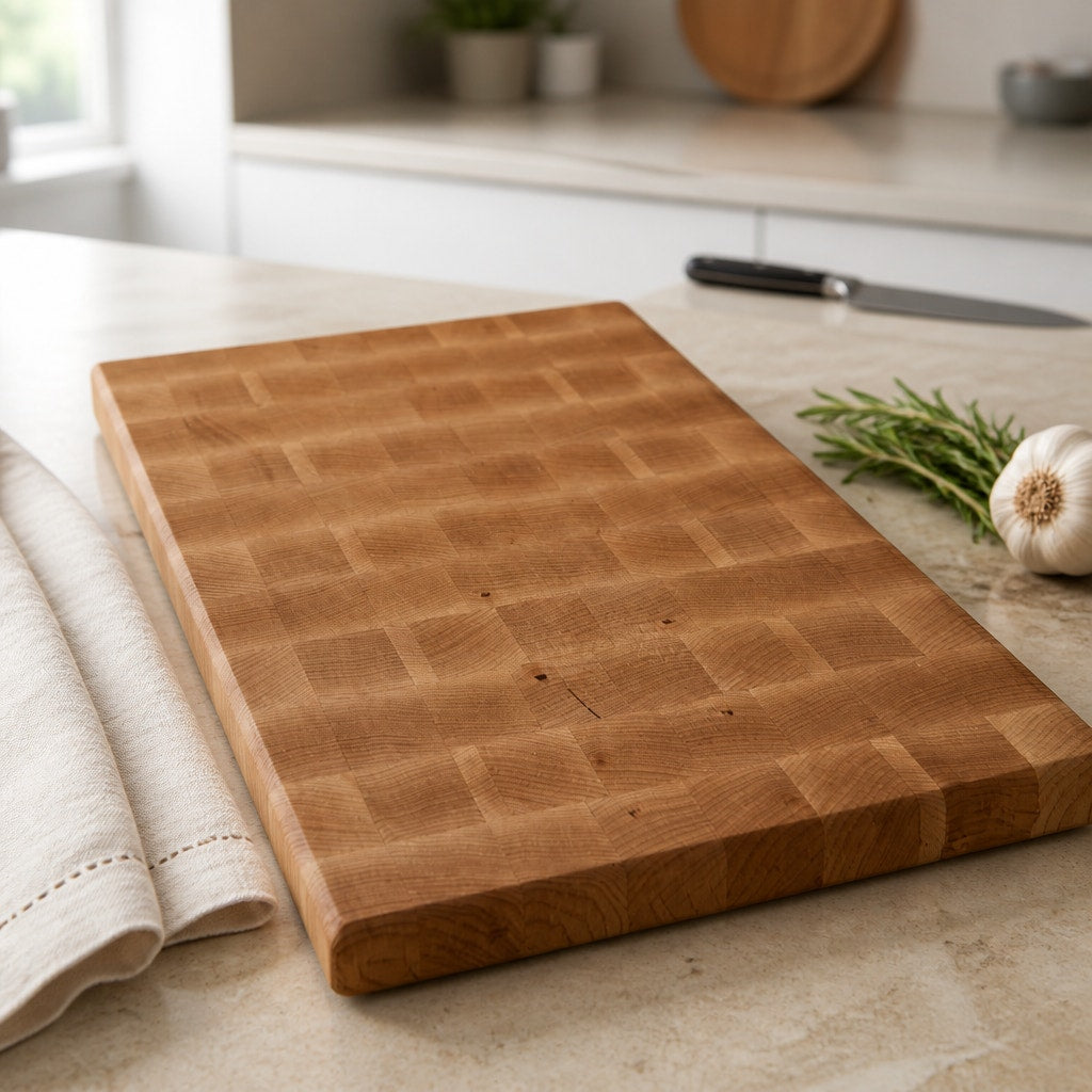 Large Maple Butcher Block Cutting Board, 18x12x1.5, end grain, reversible with groove, flat prep surface, handmade in USA