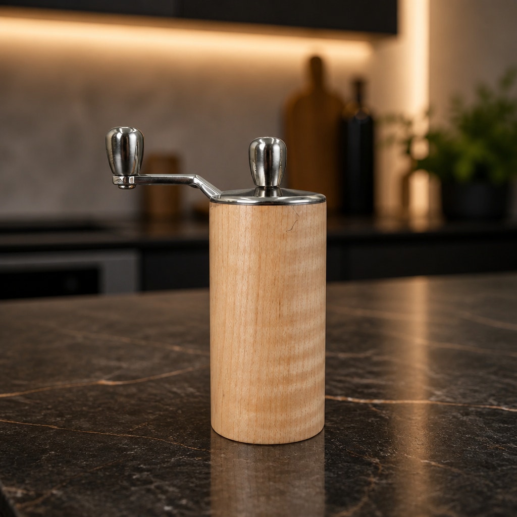 Hand Turned Maple Pepper Grinder, Stainless Steel, 1 5/8 x 3 1/2 Inch, SKU 1427