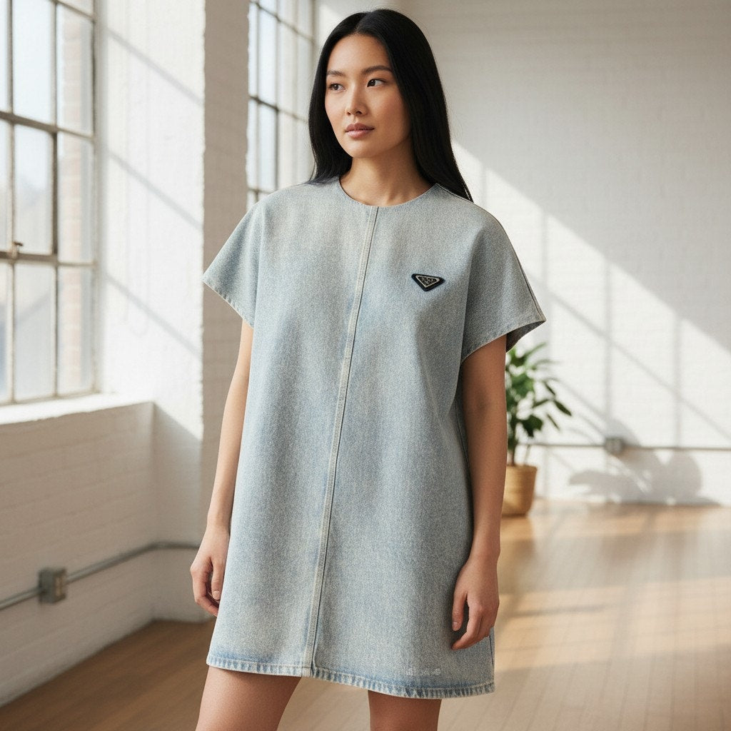 Prada Denim Shift Dress Light Blue Size 38 Excellent Condition