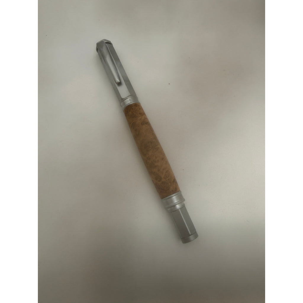 Vertex Fountain Pen in Spalted Tamarind, Hand Turned Barrel, Ink Pump, Cartridge, SKU 1469