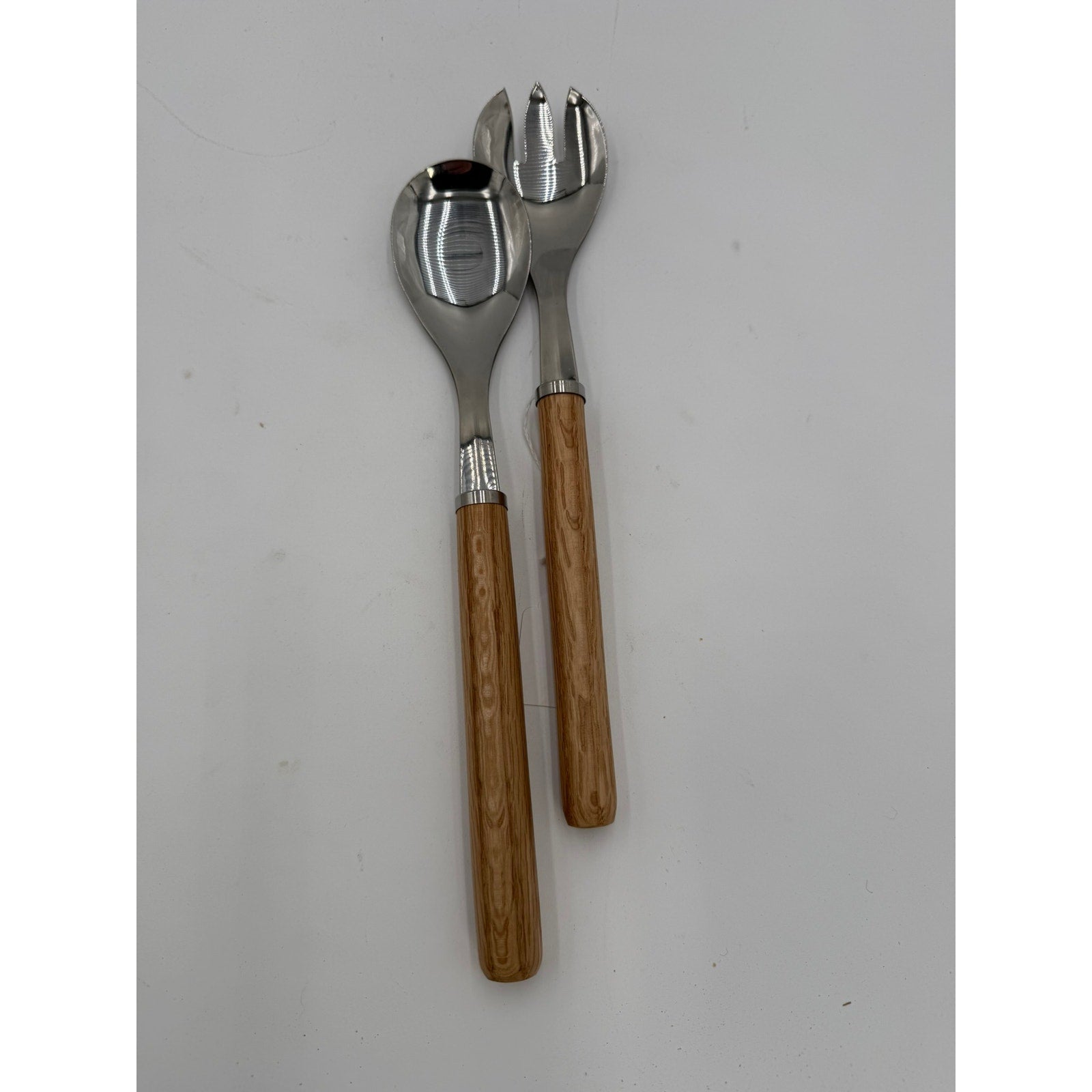 Hand Turned Wood Handle Salad Server Set, stainless steel heads, food safe finish, oak or cherry, handmade kitchen gift
