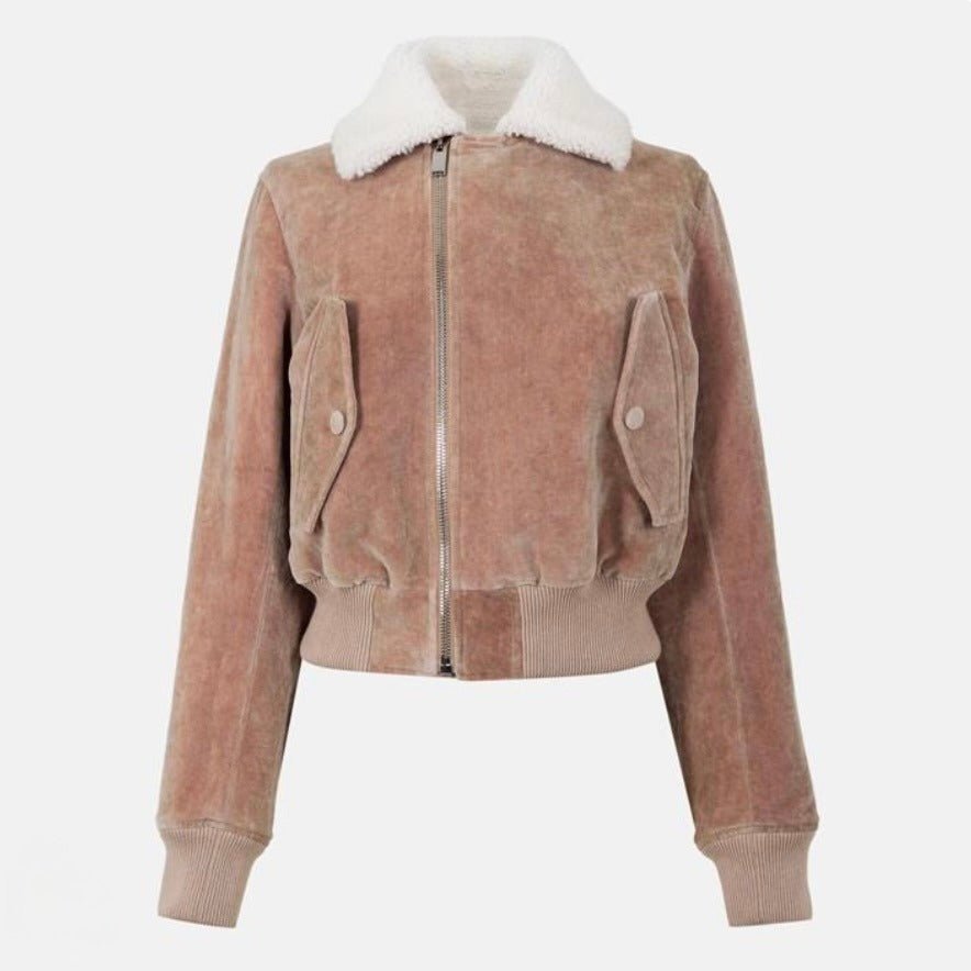 7045 - Alexander McQueen Velvet Shearling Collar Bomber Jacket Size 46 - NWT - Image 1