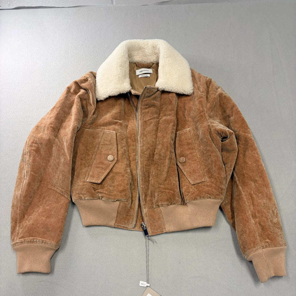 7045 - Alexander McQueen Velvet Shearling Collar Bomber Jacket Size 46 - NWT - Image 2