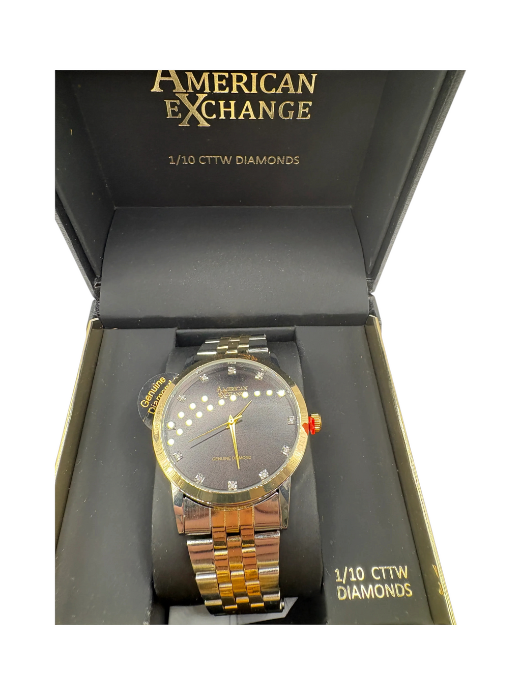 American Exchange Genuine Diamond Collection Black Dial Two-tone Watch - Image 1